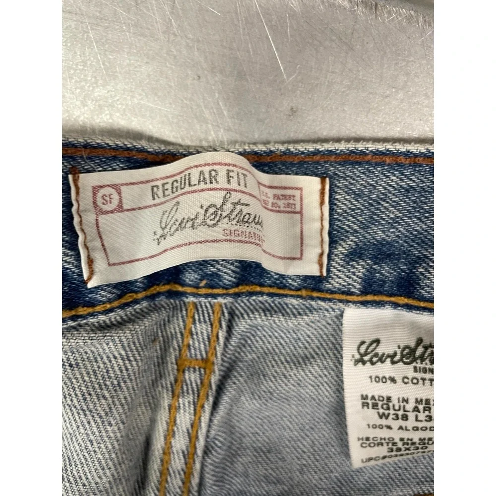 Signature Levis Mens 36X30 Blue Medium‎ Wash Denim Regular Straight 100% Cotton